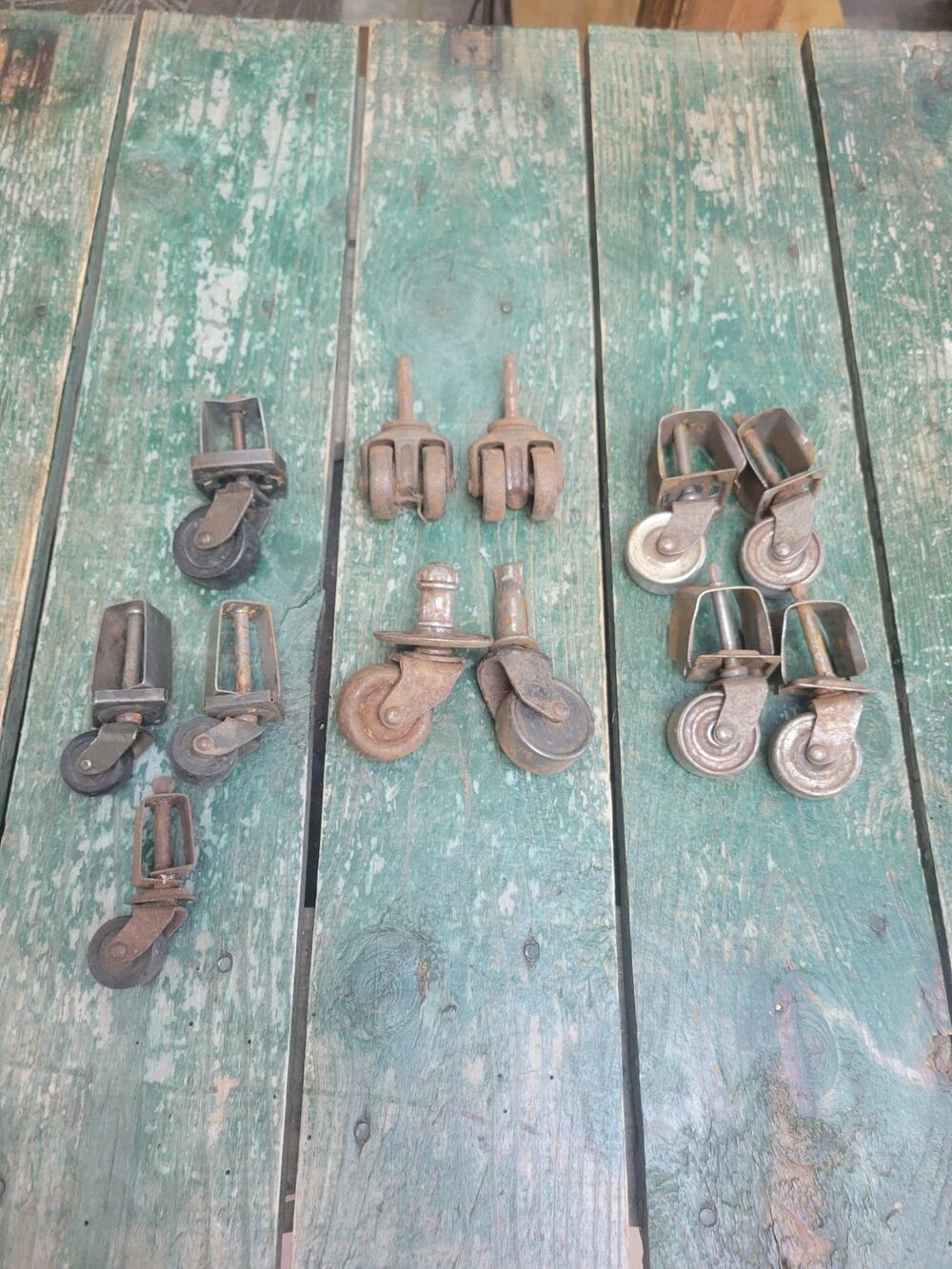 Mixed Lot Antique Metal Furniture Casters Cast Iron Stem Wheels Vintage Rust